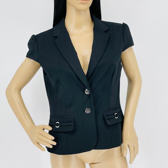 New York & Co 7th Avenue Design Studio Black Short Sleeve Jacket - Size 6 - NWT - Picture 1 of 11